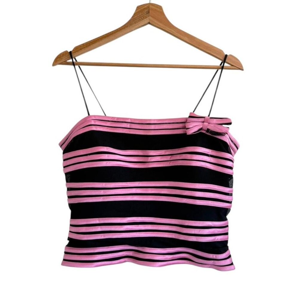 JS COLLECTIONS PINK BLACK Y2K STRIPED BOW TOP WOMENS 10